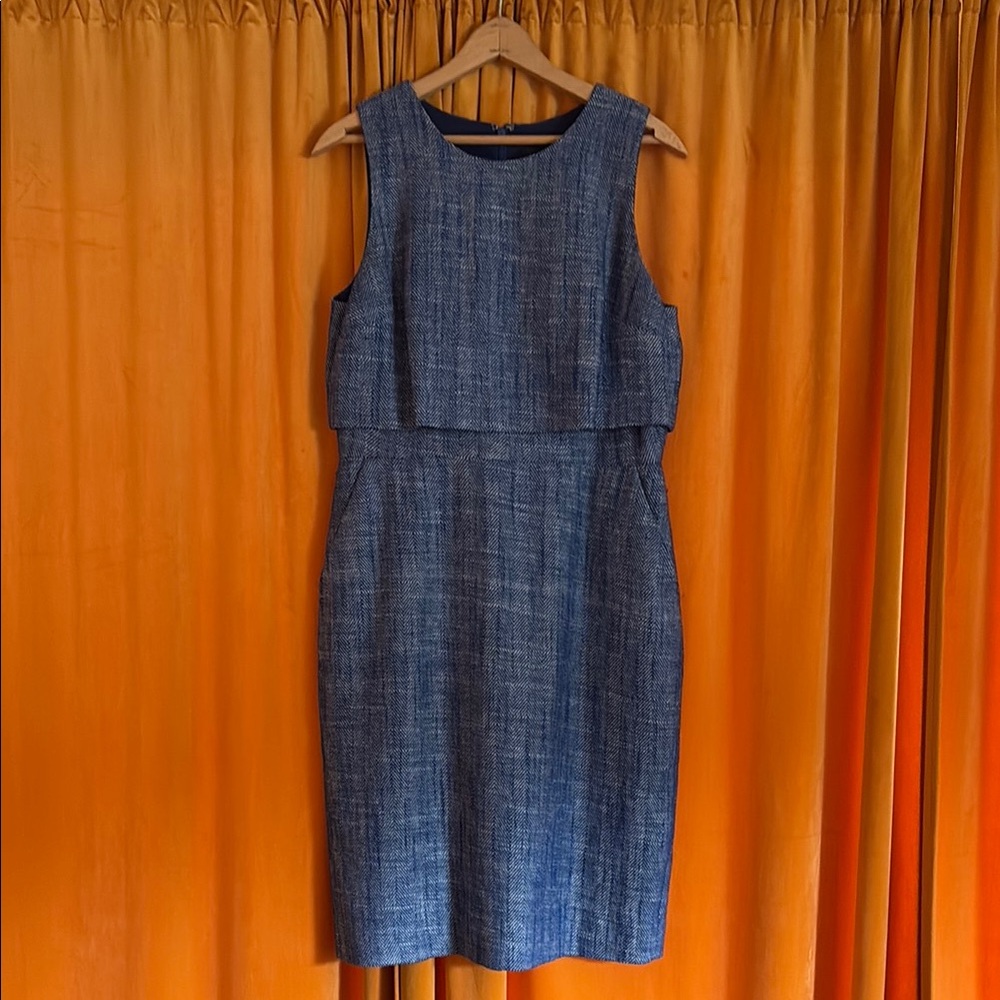 J. Crew Blue Sleeveless Midi Sheath Dress